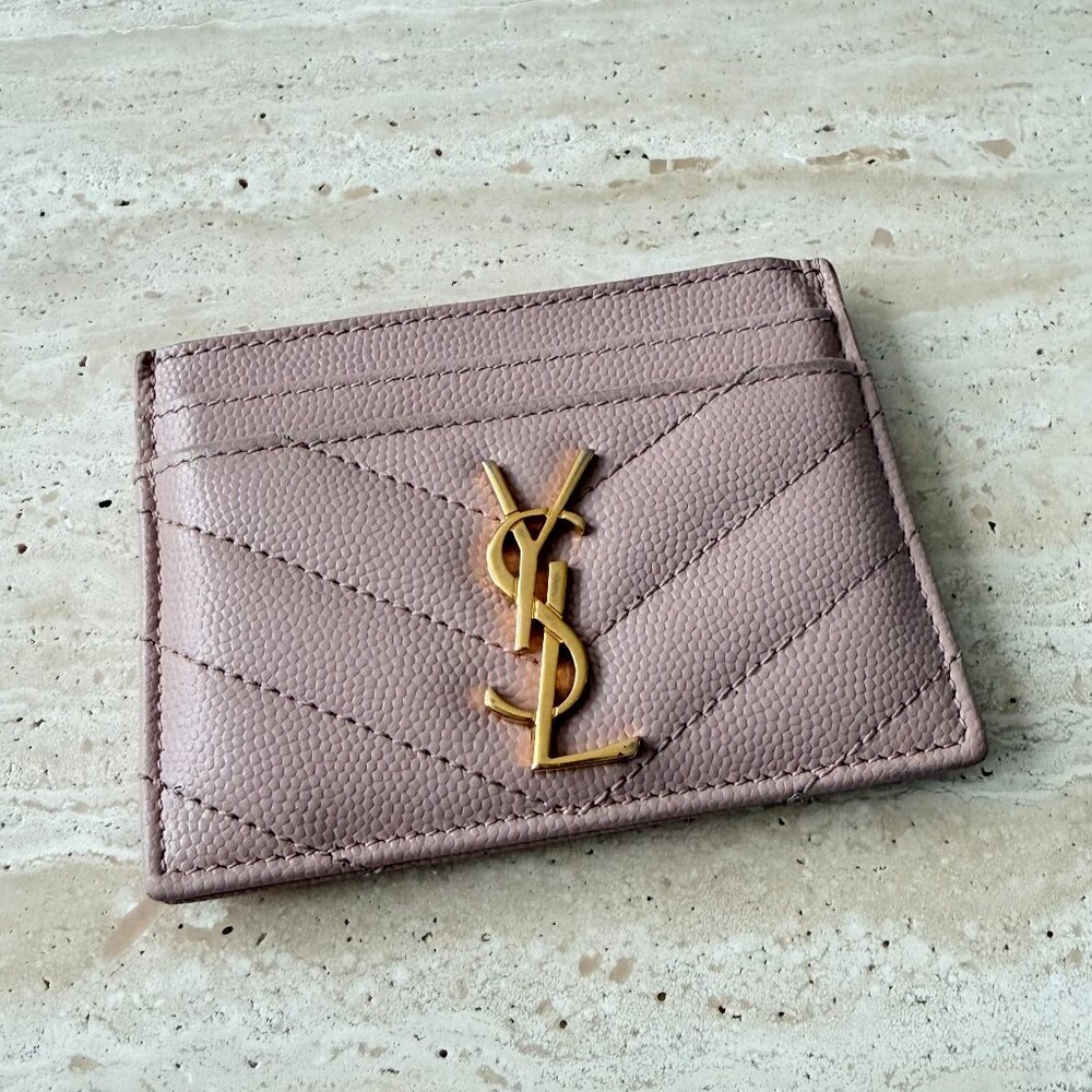 Saint Laurent Leather Card Holder – Nude